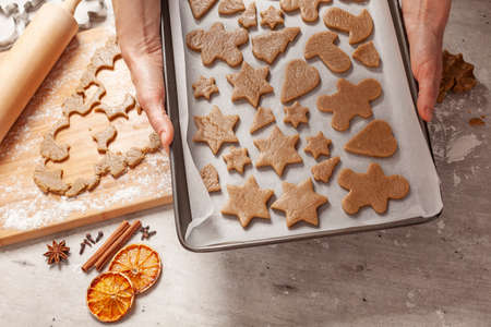 Christmas - preparing homemade gingerbread for the holidaysの写真素材
