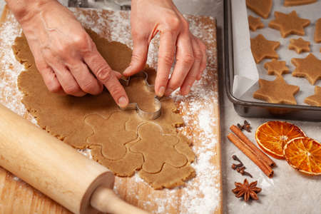 Christmas - preparing homemade gingerbread for the holidaysの写真素材