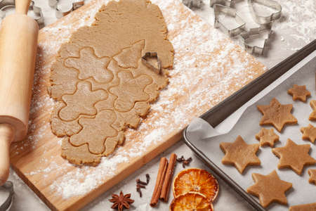 Christmas - preparing homemade gingerbread for the holidaysの写真素材