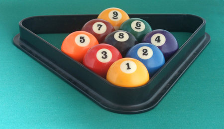 nine billiard balls in the black trianglel