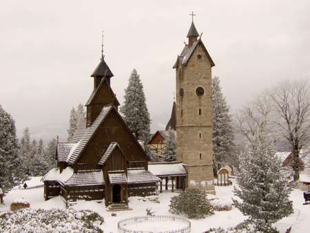 Wang Temple in Karpacz, Poland, Winter sceneryの写真素材