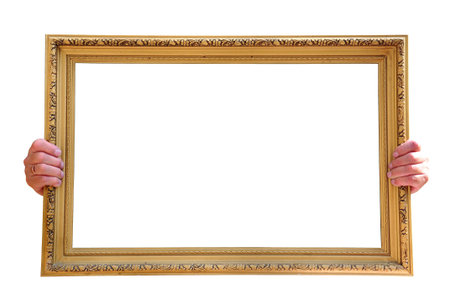 Empty wooden frame holded by two hands