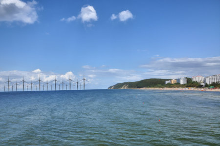 A lot of windmill at the sea coast