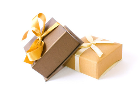 Christmas giftboxes on white background, with  ribbons