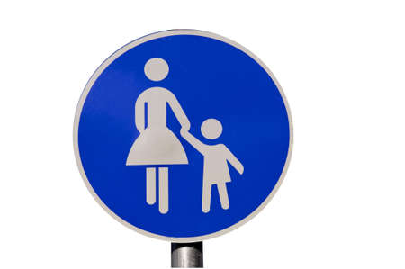 Road sign - path for morher with kids sign, isolated on whiteの写真素材