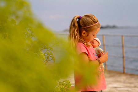 Portrait of a girl at sunsetの写真素材