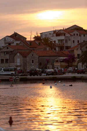 Evening in Vrboska on Hvar Island, roatiaの写真素材