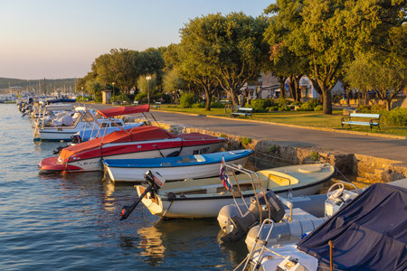 Seafront at evening in Punat town on Krk island, Croatiaのeditorial素材