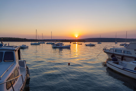 Seafront at evening in Punat town on Krk island, Croatiaのeditorial素材
