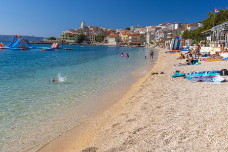 Pebble beach in Igrane town, the Adriatic Sea, Croatiaのeditorial素材