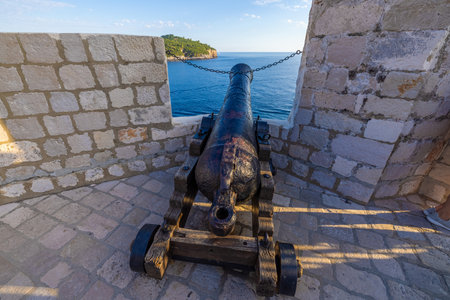 Cannon on the walls of Dubrovnik old town, Croatiaの写真素材