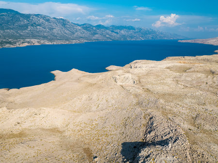 Aerial view of the moonscape on Pag island, Croatiaの写真素材
