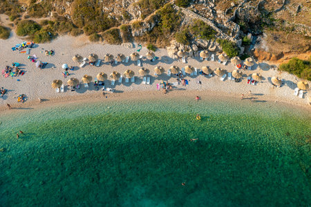 Aerial view of Oprna beach near Stara Baska, Krk Island, Croatiaの写真素材