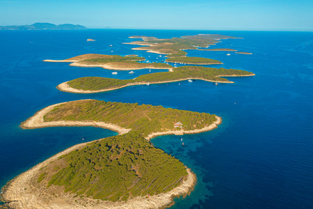 Aerial view of Palinski otoci islands in Hvar, Adriatic Sea in Croatiaの写真素材