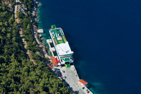 Top view of the port in Kefalonia island, Greeceの写真素材