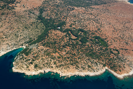 Aerial photo of Plavnk island in Adriatic Sea, Croatiaの写真素材