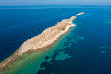 Aerial view of Premuda island, the Adriatic Sea in Croatiaの写真素材