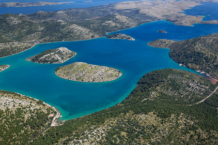 Aerial view of TelaÅ¡Ä‡ica Nature Park, Adriatic Sea, Croatia
