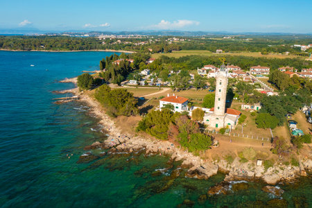 A lighthouse in Savudrija on the coast of Istra, Croatiaのeditorial素材