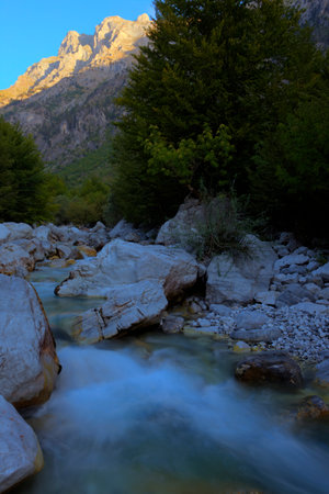 The Valbona River in the mountains of  Albaniaの写真素材