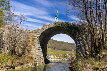 Old Napoleon Bridge on Seven waterfalls trail in Istria, Croatiaの写真素材