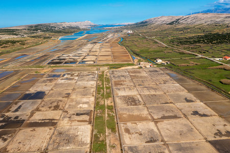 Aerial photo of salt pans on Pag Island, Croatiaの写真素材