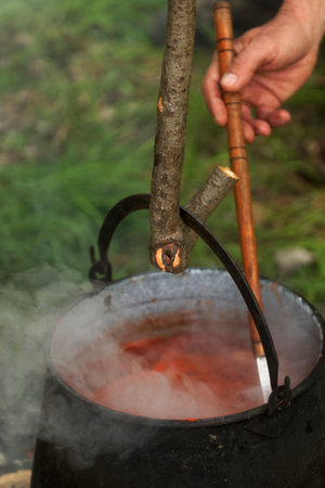 Fish stew in the open fire, KopaÄevo, Croatiaの写真素材