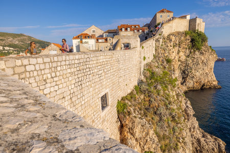 Old walls and towers in the historic old town of Dubrovnik, Croatiaのeditorial素材