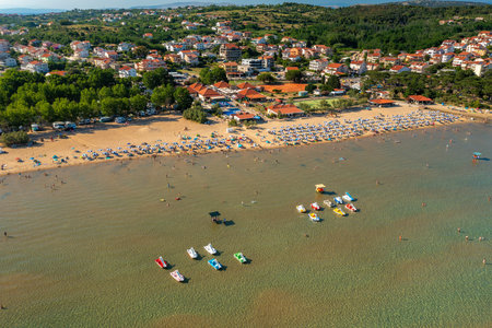 Aerial view of Rajska plaza (The Paradise Beach) on Rab Island, Croatiaのeditorial素材