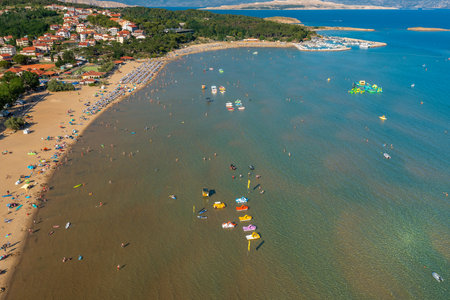 Aerial view of Rajska plaza (The Paradise Beach) on Rab Island, Croatiaのeditorial素材