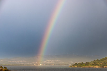A rainbow on the Adriatic Sea, Croatiaの写真素材