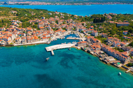 Aerial view of Sepurine town on Prvic Island, the Adriatic Sea in Croatia