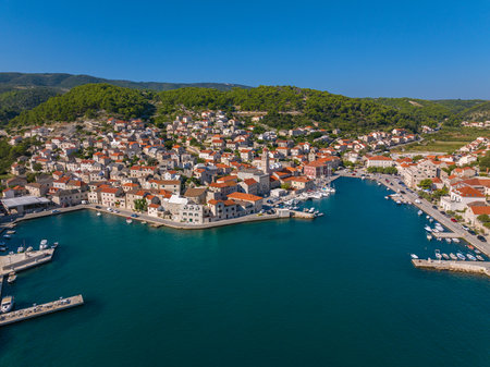 Aerial photo of Supetar town on Brac Island, Croatiaのeditorial素材