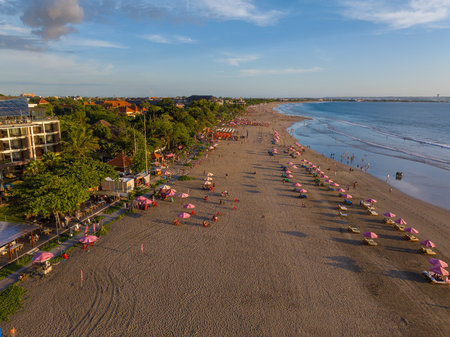 Aerial view of the beach in  Seminyak in evening, Bali Island, Indonesiaのeditorial素材