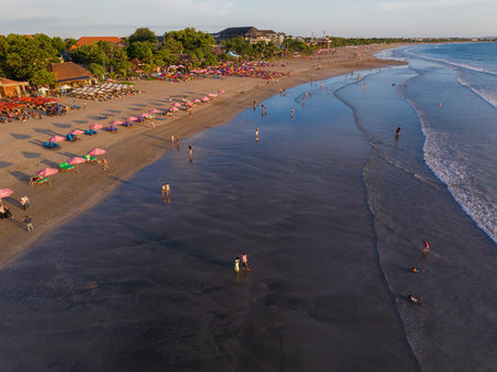 Aerial view of the beach in  Seminyak in evening, Bali Island, Indonesiaのeditorial素材