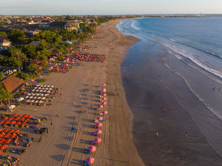 Aerial view of the beach in  Seminyak in evening, Bali Island, Indonesiaのeditorial素材
