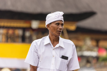 Balinese people in Pura Ulun Danu Beratan, or Pura Bratan, a major Hindu Shaivite temple in Baliのeditorial素材