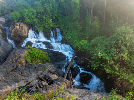 Pha Suea Waterfall in the forest of Thailand near Mae Hong Son Cityの写真素材
