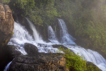 Pha Suea Waterfall in the forest of Thailand near Mae Hong Son Cityの写真素材