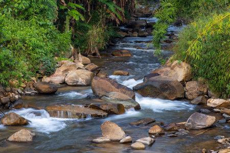 A scenic waterfall stream in northern Thailandの写真素材