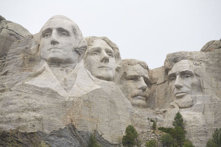 Mount Rushmore in South Dakota on a heavily overcast dayのeditorial素材