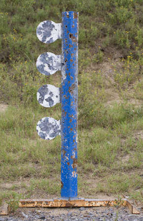 Handgun target with swinging plates to the leftの写真素材