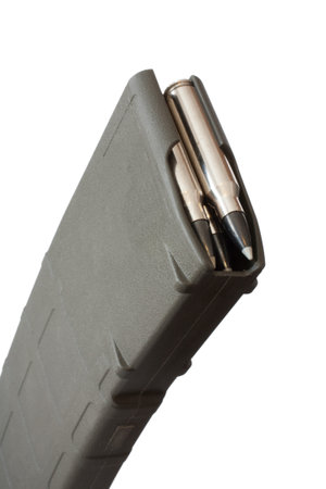 Bullets on top of a high capacity rifle magazine