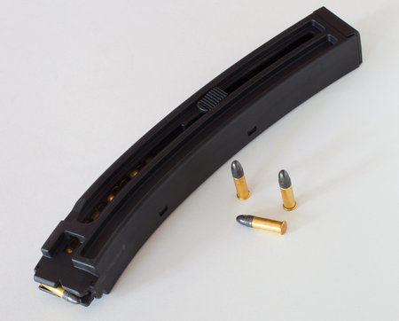 Black and polymer magazine capable of holding many rounds