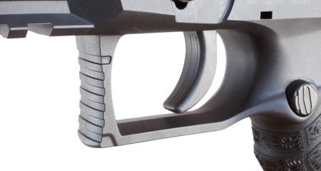 Squared triggerguard and trigger on a polymer handgun