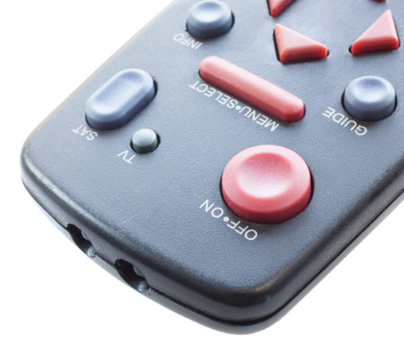 Button that turns on the power on a satellite television receiver