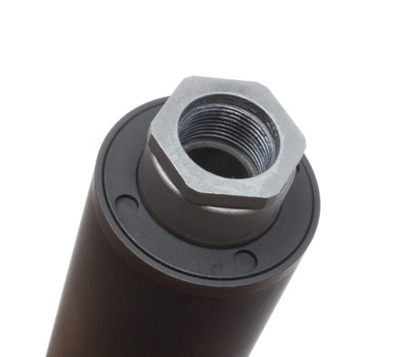 End of a silencer that screws onto a gun barrel