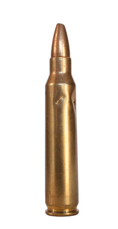 Brass cartridge that has been bent isolated on white