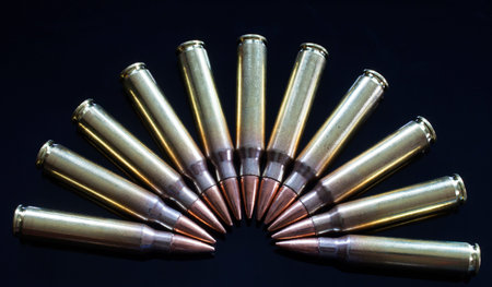 Rifle ammunition that has bullets with steel cores on a black background
