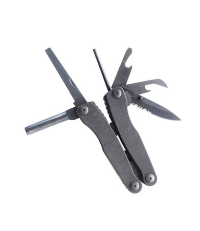 Black tool with multiple attachments isolated on white